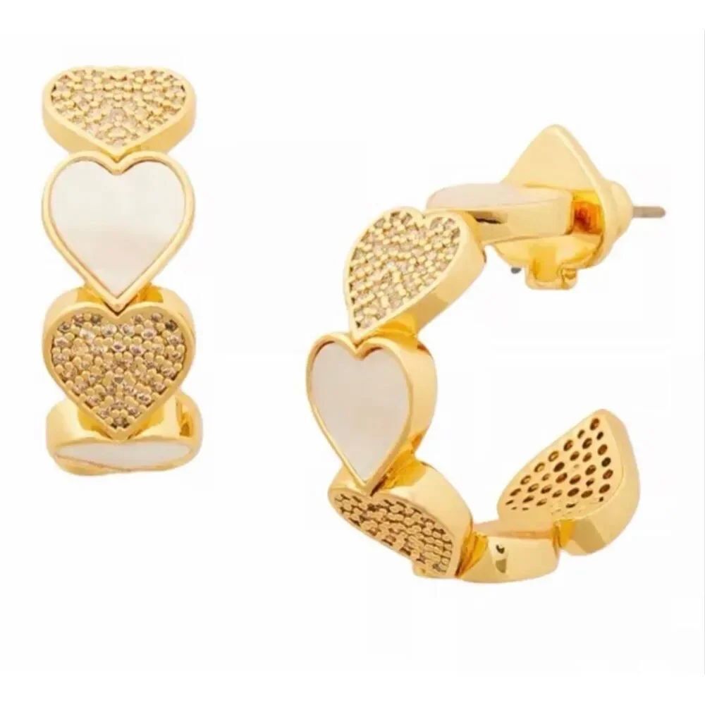 Kate Spade NEW earrings - Pavé & Mother-of-Pearl Heart Huggie Hoop Earrings